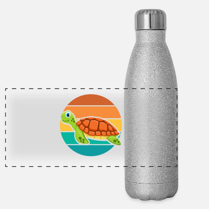 Cute Sea Turtle Retro Sunset Design Panorama Glitzer Isolierflasche 500 ml