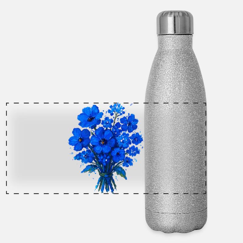 Acrylique à bouquet floral bleu Gourde isotherme panoramique pailletée 500 ml