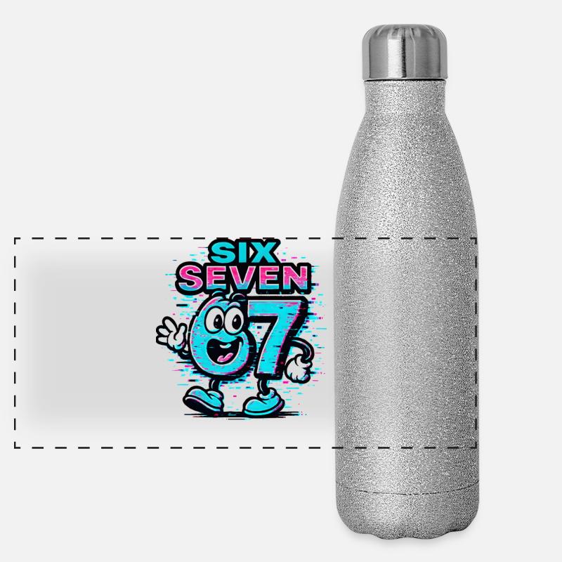 Six Seven 67 Meme Glitch Mascotte Italian Brainrot Gourde isotherme panoramique pailletée 500 ml
