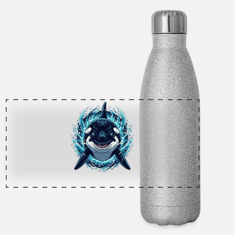Orca im Blitz – Ocean Orca Illustration Panorama Glitzer Isolierflasche 500 ml