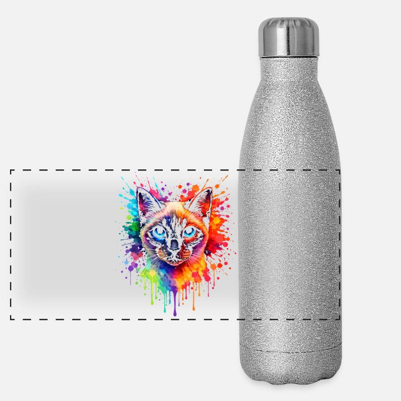 Néon du chat siamois | Art du chat Pop Art Gourde isotherme panoramique pailletée 500 ml