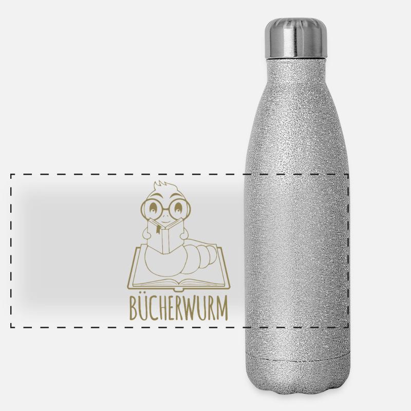 Bücherwurm liest Buch Logo Panorama Glitzer Isolierflasche 500 ml