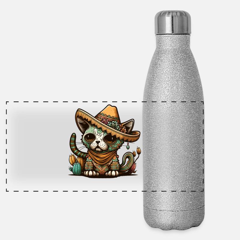 Mexican Cinco De Mayo Sucre Skull Sombrero Cat Gourde isotherme panoramique pailletée 500 ml