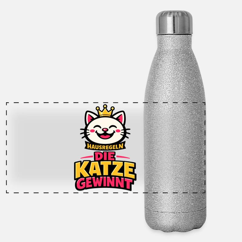 Hausregeln Die Katze gewinnt lustiger Spruch Panorama Glitzer Isolierflasche 500 ml