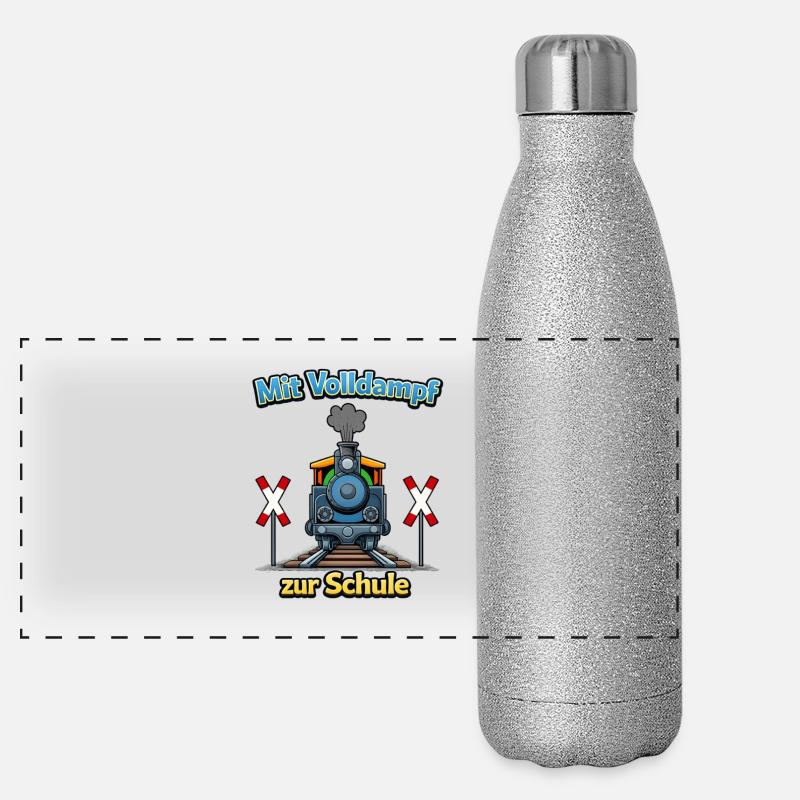 Dampflok zur Schule Einschulung  Panorama Glitzer Isolierflasche 500 ml