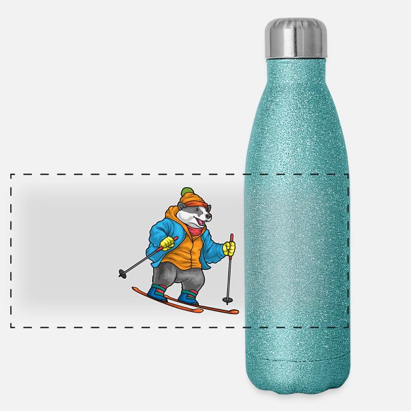 Dachs Skifahrer Ski Wintersport Panorama Glitzer Isolierflasche 500 ml