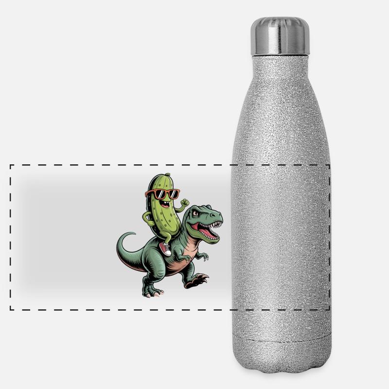 Saure Gurke reitet auf Dinosaurier Panorama Glitzer Isolierflasche 500 ml