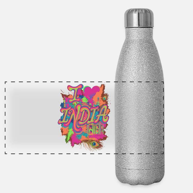 I Love India Taj Mahal Panorama Glitzer Isolierflasche 500 ml