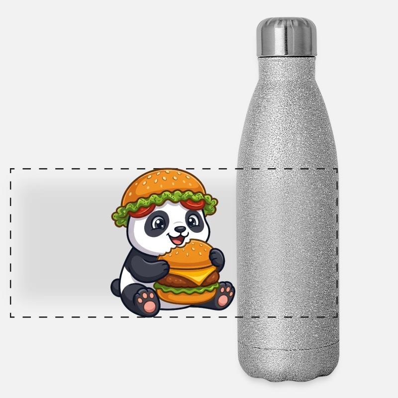 Panda mignon avec un dessin animé Burger Gourde isotherme panoramique pailletée 500 ml