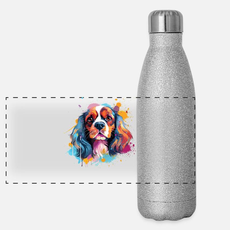 Cavalier King Charles Spaniel Hund Farbenfroh Panorama Glitzer Isolierflasche 500 ml