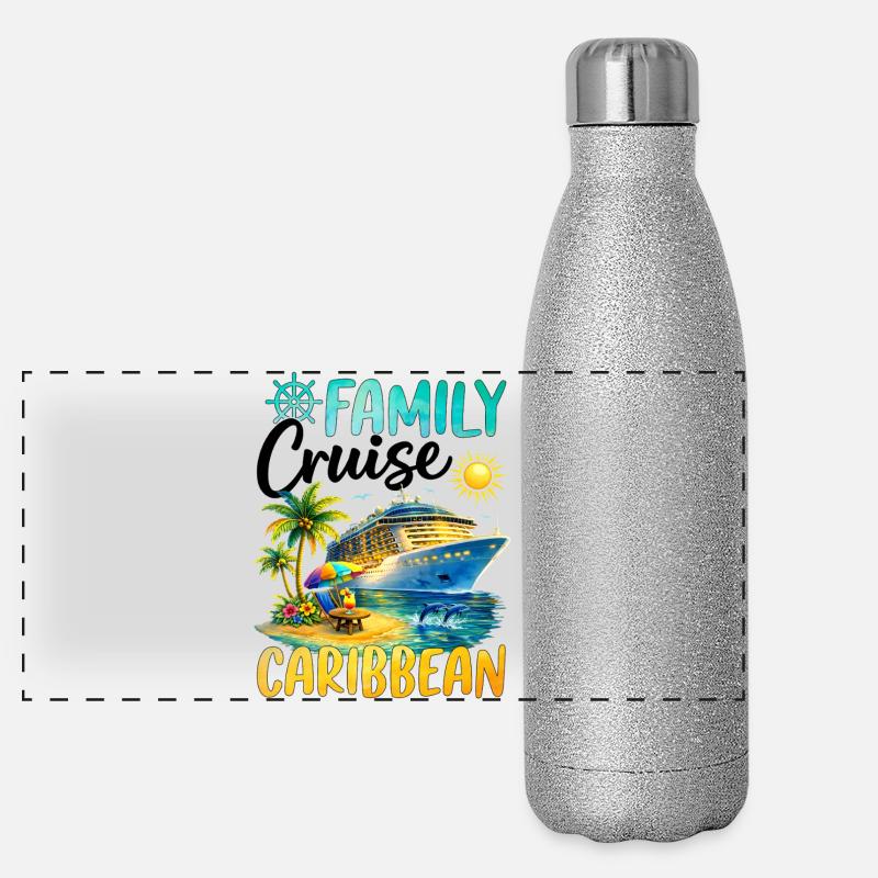 Croisière familiale dans les Caraïbes Gourde isotherme panoramique pailletée 500 ml