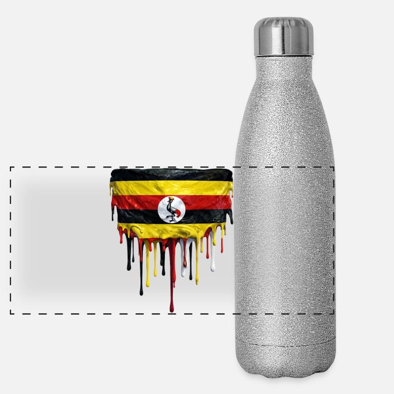 Art de la chute du drapeau ougandais Gourde isotherme panoramique pailletée 500 ml