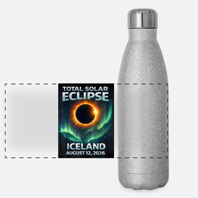 Éclipse solaire totale en Islande 2026 Gourde isotherme panoramique pailletée 500 ml