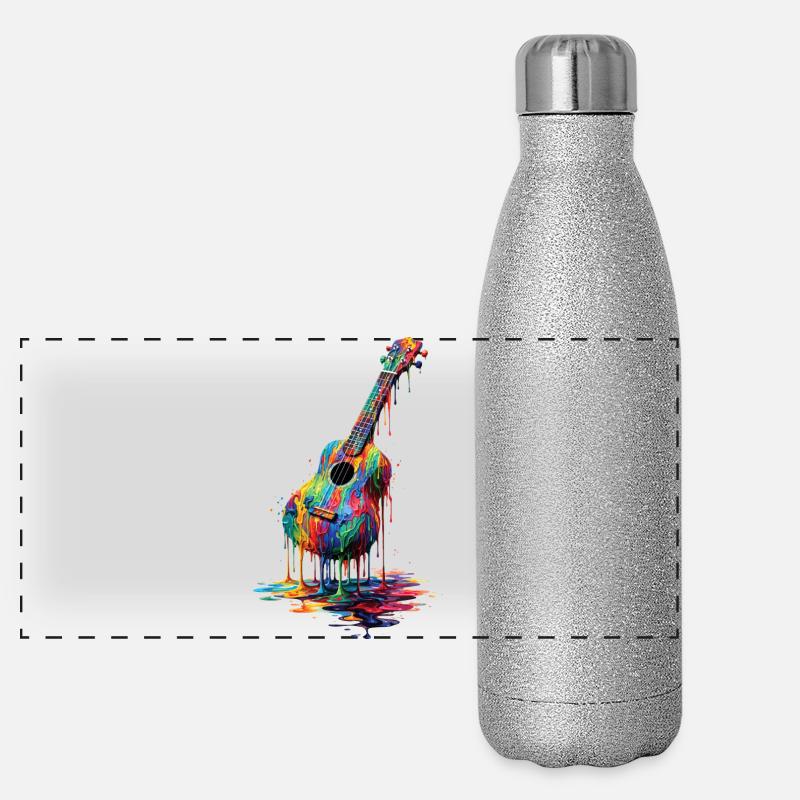 Ukulele with dripping paint Panoramic Glitter Thermal Bottle 500 ml