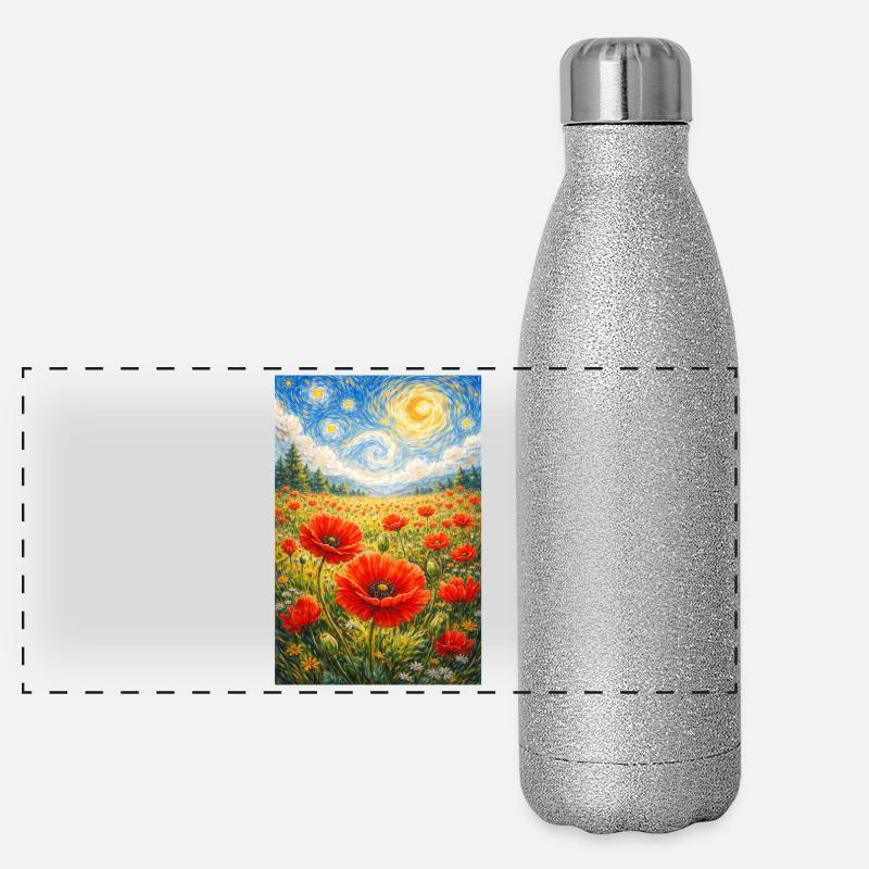 Mohnblume Sternennacht Panorama Glitzer Isolierflasche 500 ml