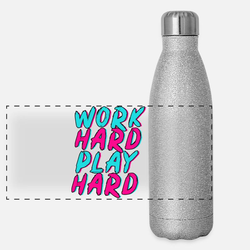 Work Hard Play Hard Neon Fun Panoramic Glitter Thermal Bottle 500 ml