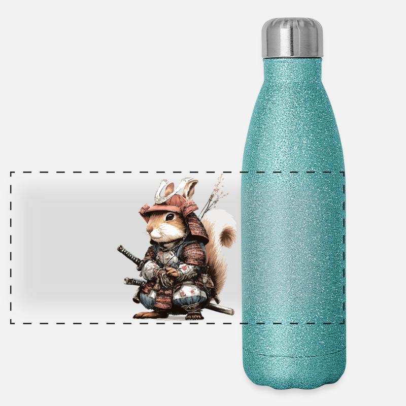 Squirrel Samurai in Armor Panoramic Glitter Thermal Bottle 500 ml