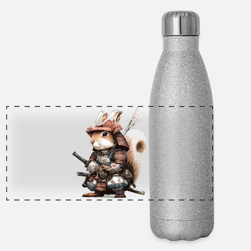 Eichhörnchen-Samurai in Rüstung - Panorama Glitzer Isolierflasche 500 ml - Silber Glitzer