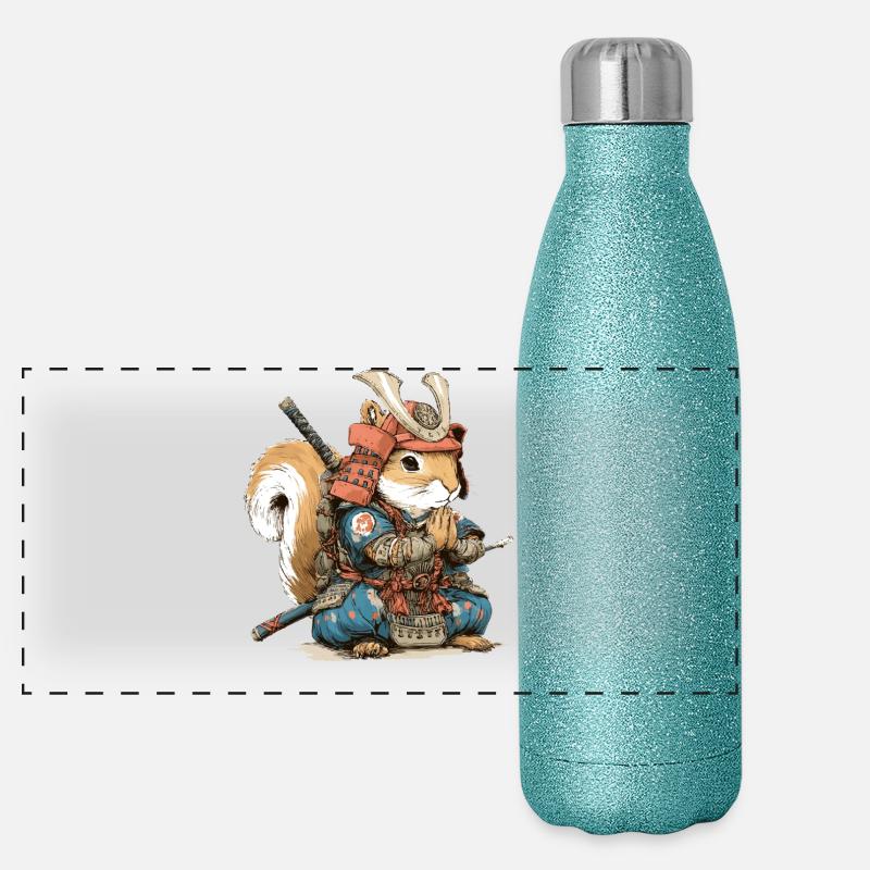 Armure Samouraï Écureuil Gourde isotherme panoramique pailletée 500 ml