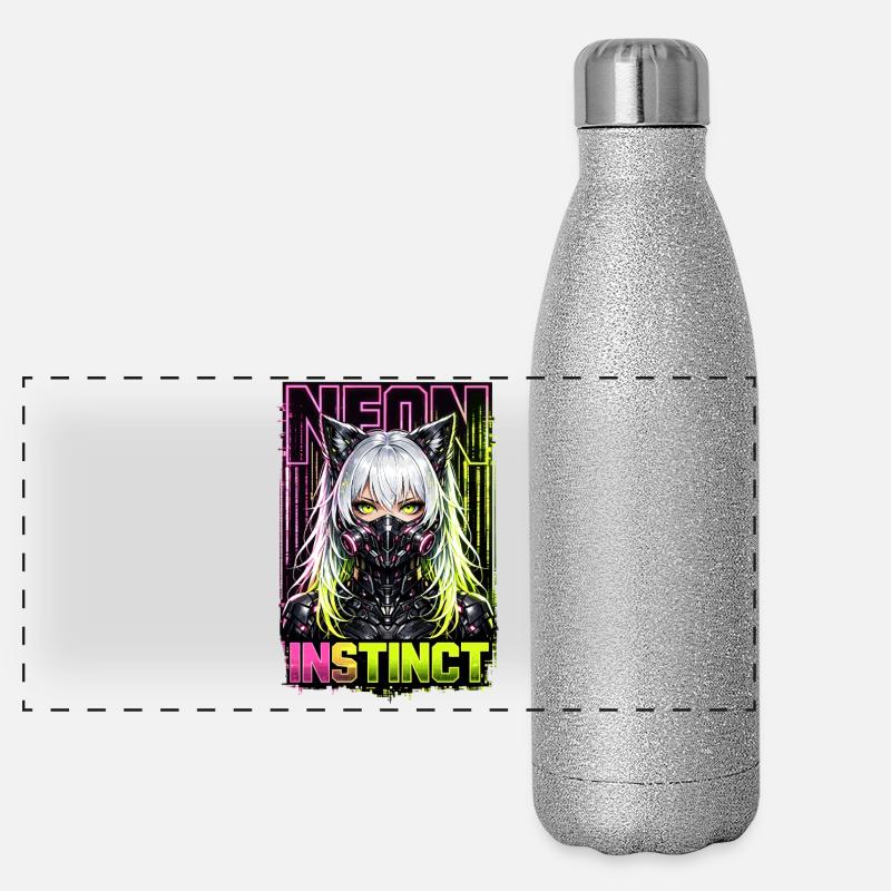 Neon Instinct Cyberpunk Katzenmädchen Style Panorama Glitzer Isolierflasche 500 ml