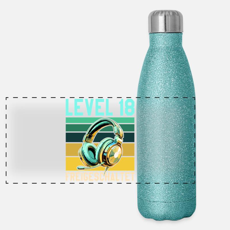 18. Geburtstag Junge Mädchen Gamer Level 18 Panorama Glitzer Isolierflasche 500 ml