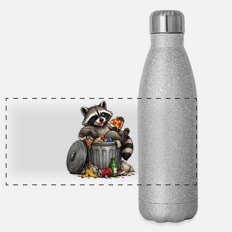 Waschbär mit Pizza Trash Panorama Glitzer Isolierflasche 500 ml