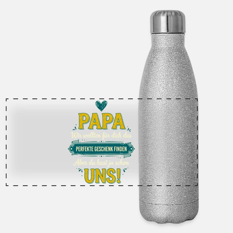 Papa Perfektes Geschenk Lustiger Spruch Panorama Glitzer Isolierflasche 500 ml