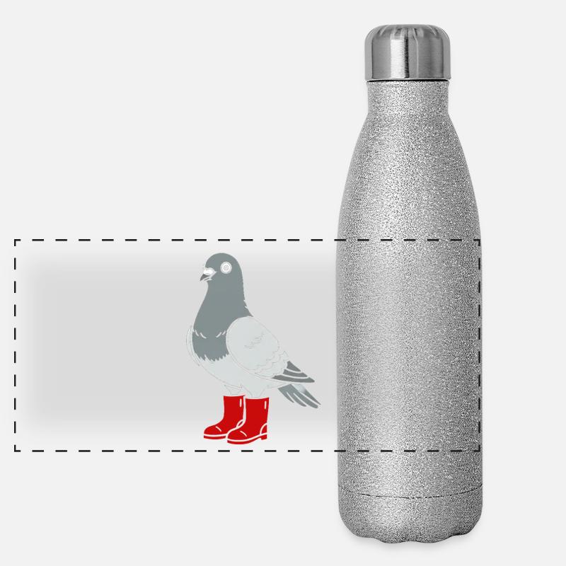 Taube in roten Stiefeln Panorama Glitzer Isolierflasche 500 ml