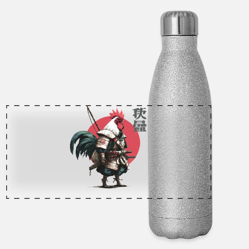 Rooster Samurai in Crimson Circle Panoramic Glitter Thermal Bottle 500 ml