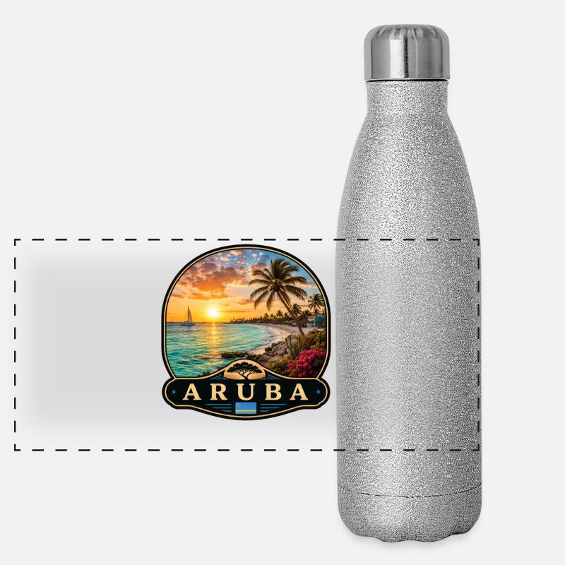 Aruba Eagle Beach Divi Divi Baum Karibik Tropisch  Panorama Glitzer Isolierflasche 500 ml
