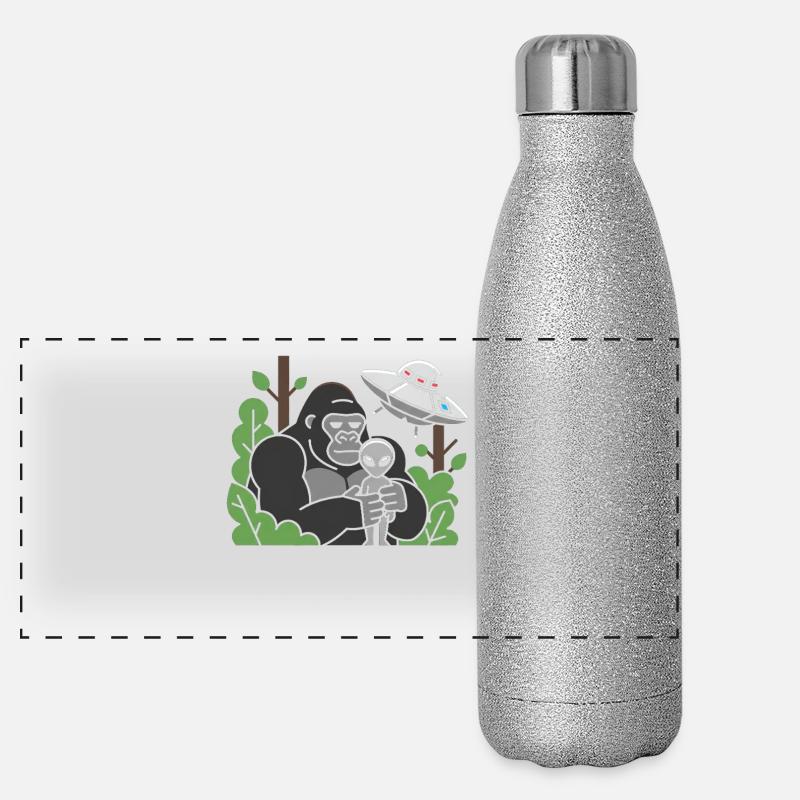 Gorilla and Alien in Jungle UFO Panoramic Glitter Thermal Bottle 500 ml