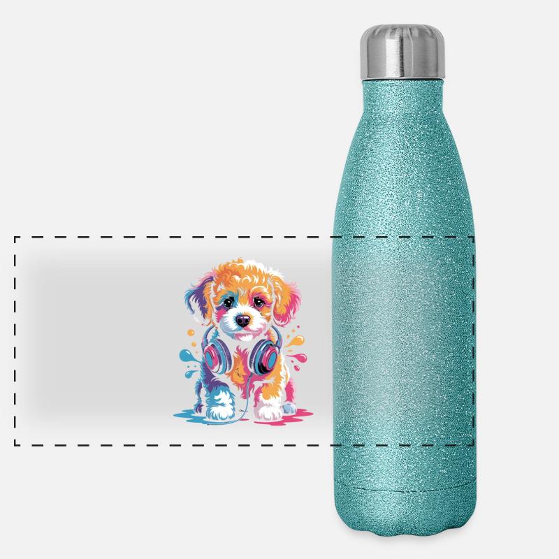 Chiot caniche avec un casque Gourde isotherme panoramique pailletée 500 ml