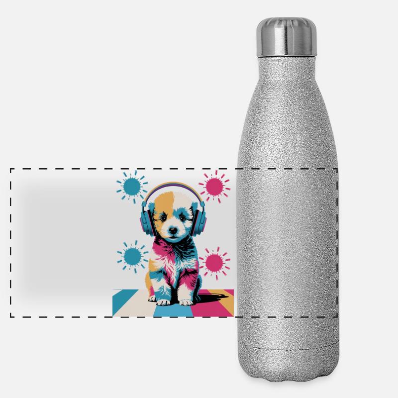Chiot caniche avec un casque Gourde isotherme panoramique pailletée 500 ml