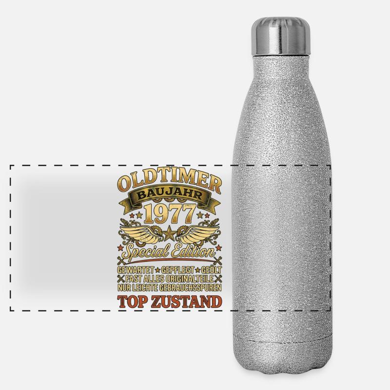 Oldtimer Baujahr 1977 Geburtstag Retro Biker Panorama Glitzer Isolierflasche 500 ml