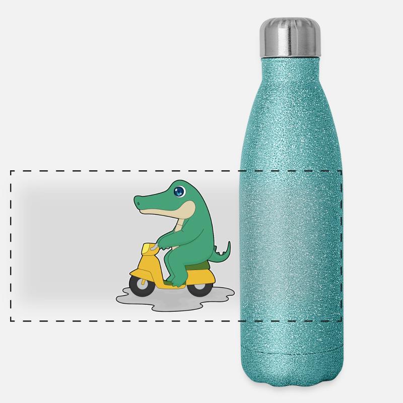 Krokodil Motorroller Panorama Glitzer Isolierflasche 500 ml