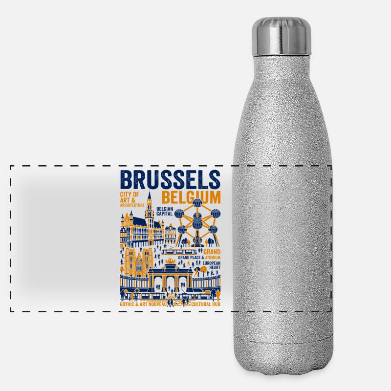 Monuments illustrés de Bruxelles Capitale belge Gourde isotherme panoramique pailletée 500 ml