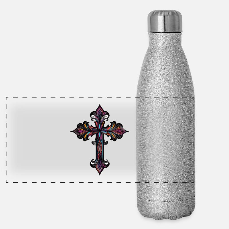 Symbole de la croix Gourde isotherme panoramique pailletée 500 ml