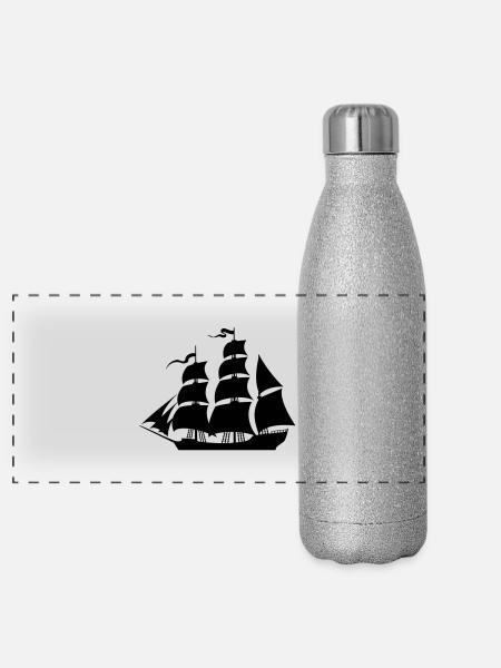 Sailboat eu - Panoramic Glitter Thermal Bottle 500 ml - silver glitter - Front