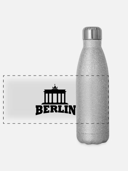 Berlin - Brandenburger Tor - Gourde isotherme panoramique pailletée 500 ml - paillettes argentées - Devant