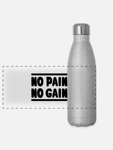 no_pain_no_gain - Panorama Glitzer Isolierflasche 500 ml - Silber Glitzer - Vorne
