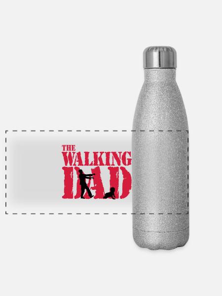 WALKING DAD - Panorama Glitzer Isolierflasche 500 ml - Silber Glitzer - Vorne