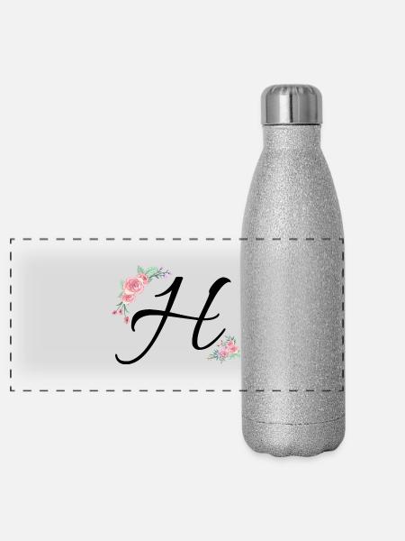 Buchstabe h Blumen - Panorama Glitzer Isolierflasche 500 ml - Silber Glitzer - Vorne