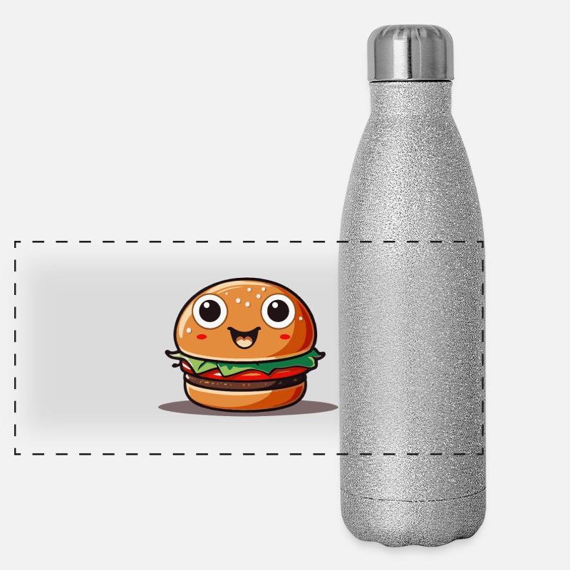 Cute cartoon hamburger with smiling face Panorama Glitzer Isolierflasche 500 ml