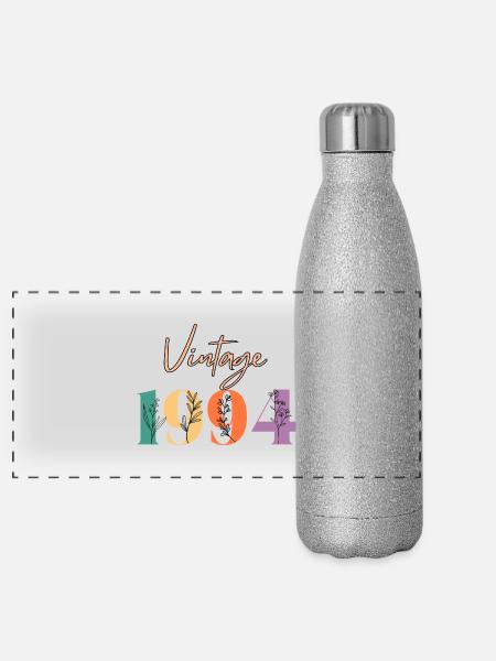 Vintage 1994 florale - Gourde isotherme panoramique pailletée 500 ml - paillettes argentées - Devant