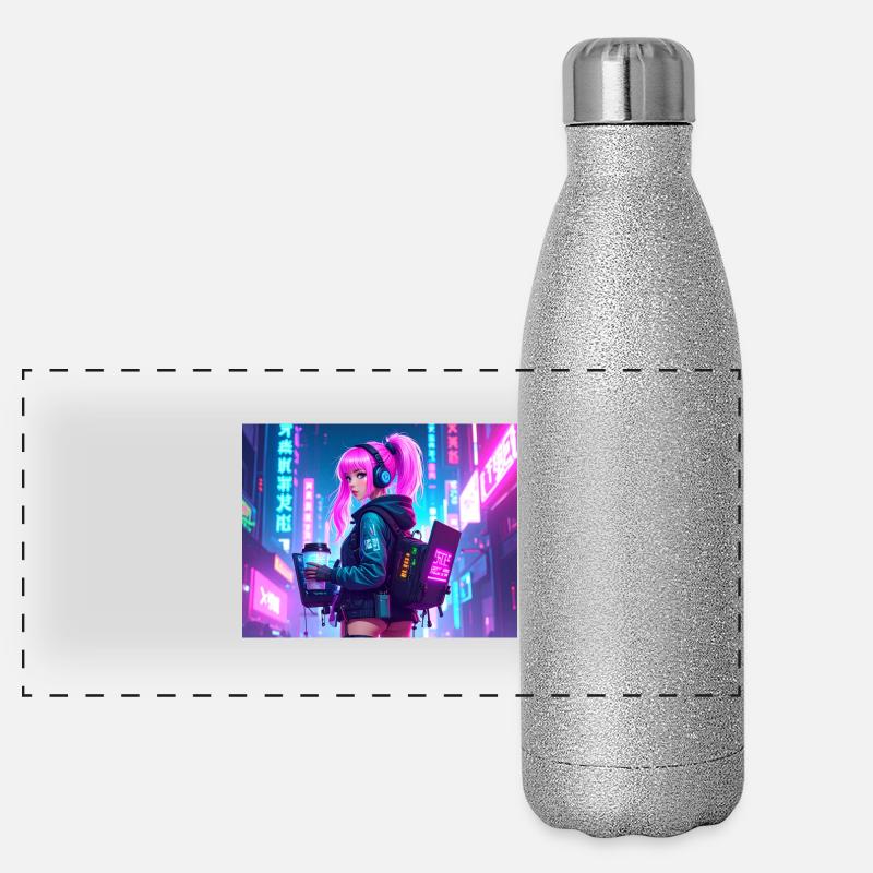 Cyber DJ Coder – Beats, Bytes & Blinks Panorama Glitzer Isolierflasche 500 ml