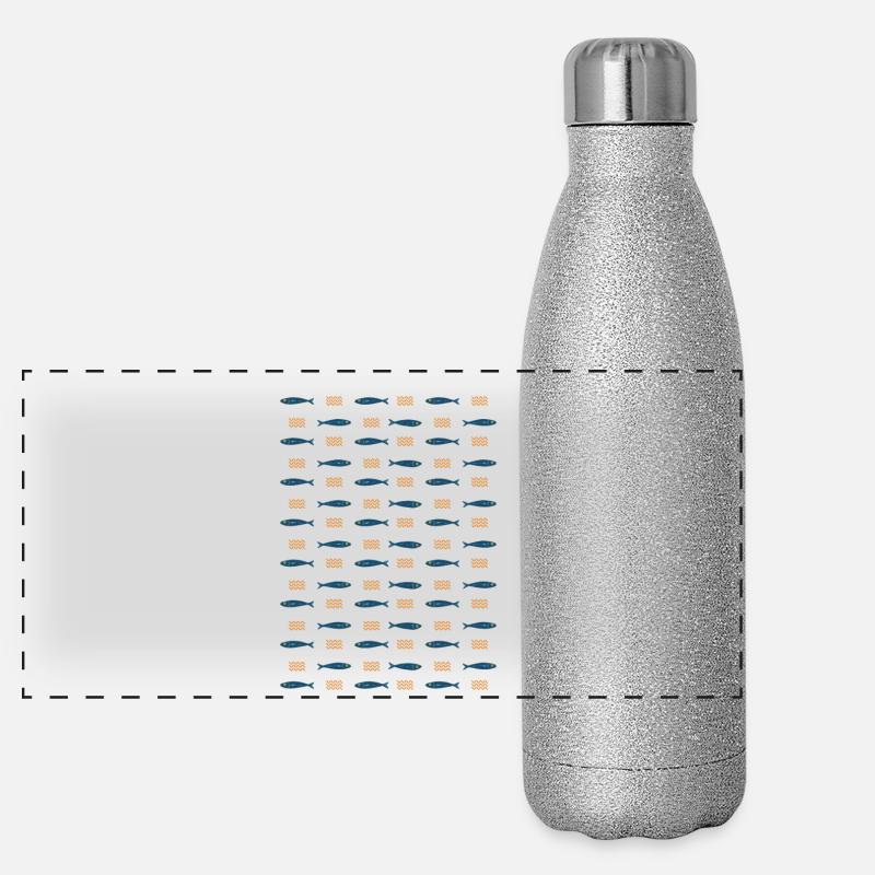 Minimalist Sardines and Waves Pattern for Summer Panoramic Glitter Thermal Bottle 500 ml