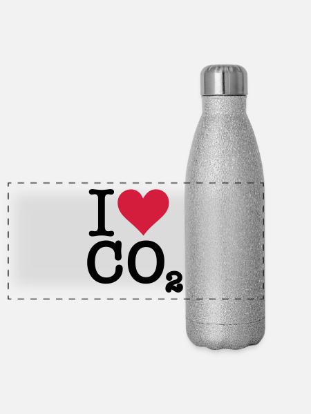 Ich liebe CO2 - Panorama Glitzer Isolierflasche 500 ml - Silber Glitzer - Vorne