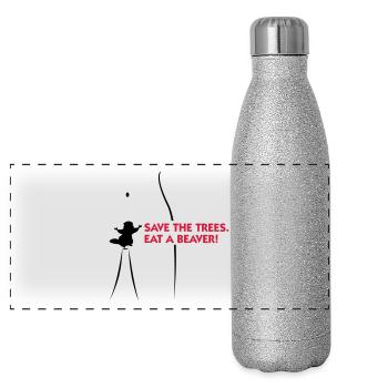 Sauver les arbres. Mangez un castor. - Gourde isotherme panoramique pailletée 500 ml - paillettes argentées - Devant