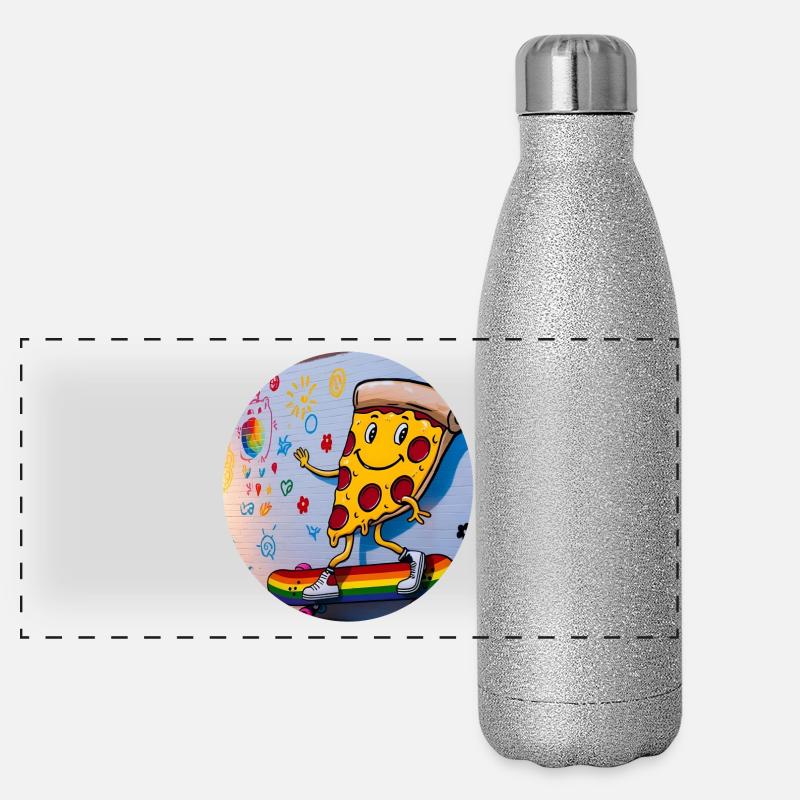 Pizza Slice Skateboard Graffiti Panorama Glitzer Isolierflasche 500 ml