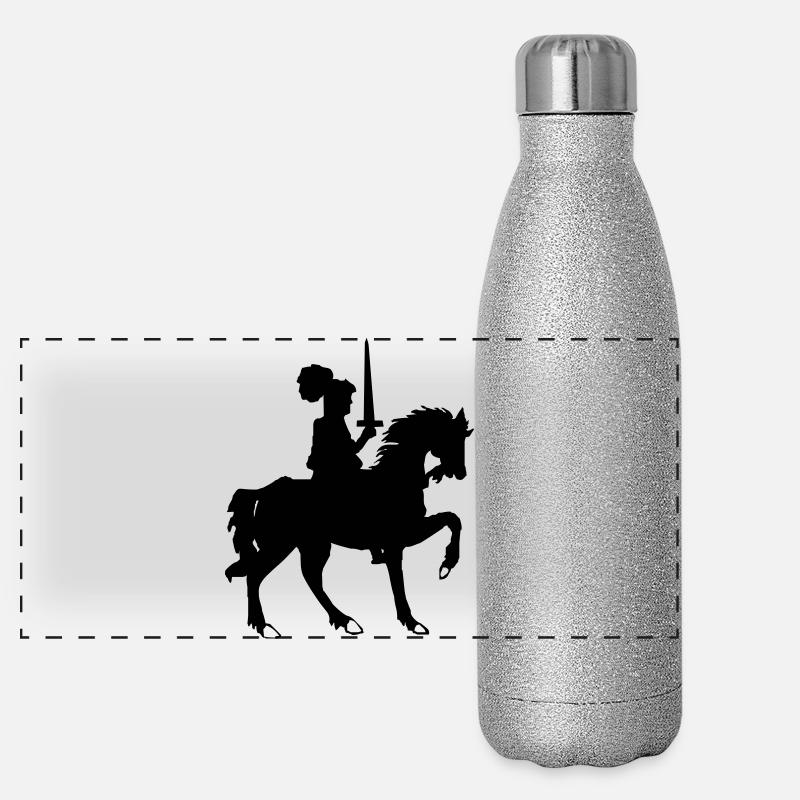 Ritter mit Schwert und Pferd Panorama Glitzer Isolierflasche 500 ml
